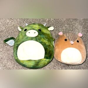 Squishmallows Duke green dragon Thompson the Armadillo lot of 2 green brown